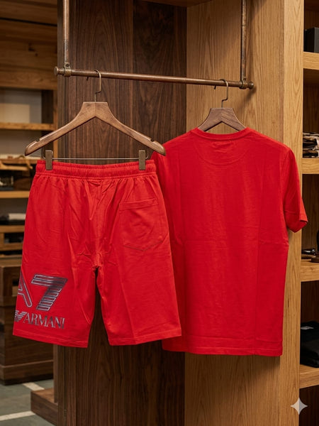 Men Premium Red T-Shirt & Shorts Co-Ord Set