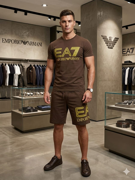Men Premium Brown T-Shirt & Shorts Co-Ord Set