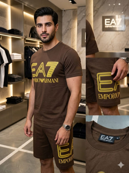 Men Premium Brown T-Shirt & Shorts Co-Ord Set