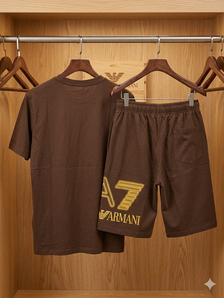Men Premium Brown T-Shirt & Shorts Co-Ord Set