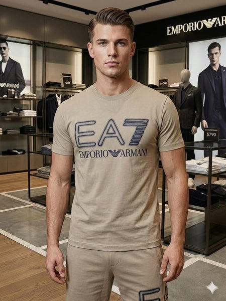 Men Premium Beige T-Shirt & Shorts Co-Ord Set