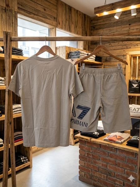Men Premium Beige T-Shirt & Shorts Co-Ord Set