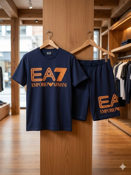 Men Premium Navy Blue T-Shirt & Shorts Co-Ord Set