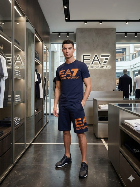Men Premium Navy Blue T-Shirt & Shorts Co-Ord Set