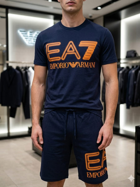 Men Premium Navy Blue T-Shirt & Shorts Co-Ord Set