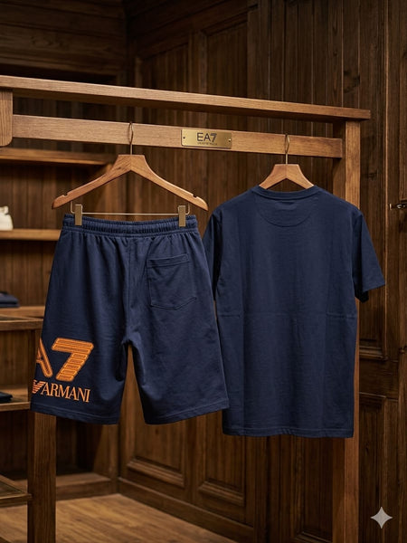 Men Premium Navy Blue T-Shirt & Shorts Co-Ord Set