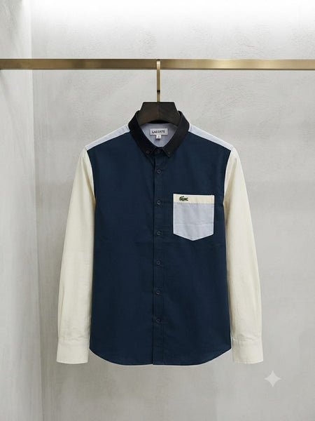 Men Premium Navy & White Color Block Full Sleeve Shirt