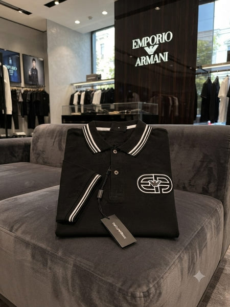 Men Premium Black Polo T-Shirt with Contrast Stripe Collar