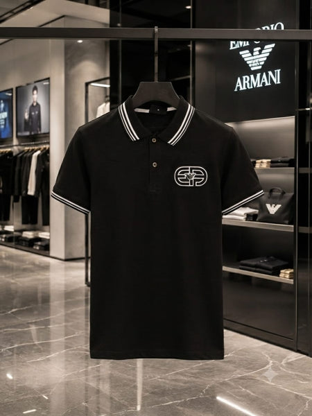 Men Premium Black Polo T-Shirt with Contrast Stripe Collar