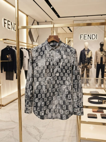 Men Premium Grey Abstract Print Full Sleeve Casual Shirt