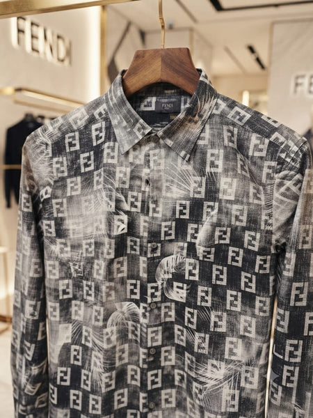 Men Premium Grey Abstract Print Full Sleeve Casual Shirt