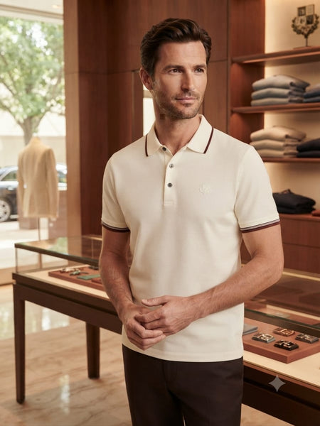 Men Premium Off-White Polo T-Shirt with Contrast Tipping | Regular Fit