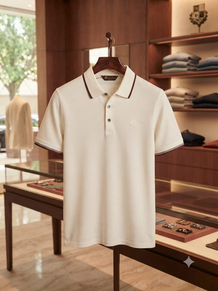 Men Premium Off-White Polo T-Shirt with Contrast Tipping | Regular Fit