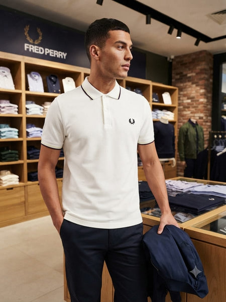 Premium Men White Polo T-Shirt with Contrast Tipping | Classic Regular Fit