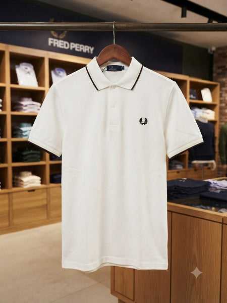Premium Men White Polo T-Shirt with Contrast Tipping | Classic Regular Fit