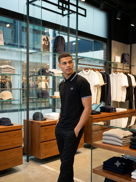 Premium Men Solid Polo T-Shirt with Contrast Tipping – Soft Regular Fit | Black