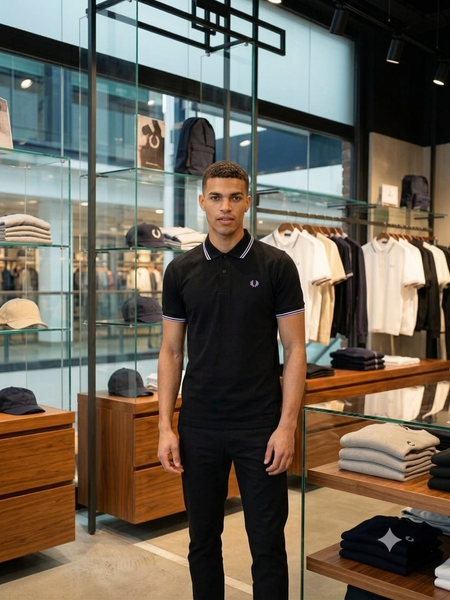Premium Men Solid Polo T-Shirt with Contrast Tipping – Soft Regular Fit | Black