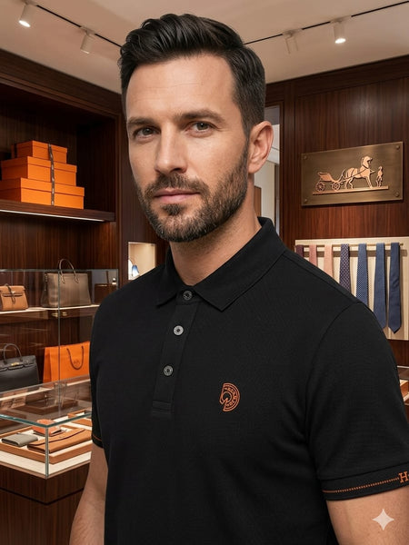 Men Premium Black Polo T-Shirt with Contrast Sleeve Detail