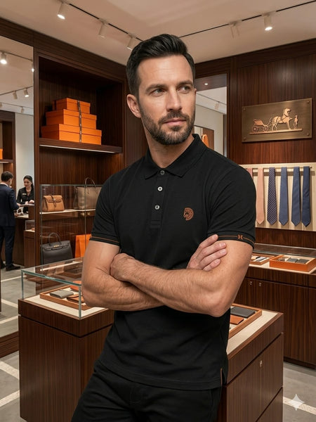 Men Premium Black Polo T-Shirt with Contrast Sleeve Detail