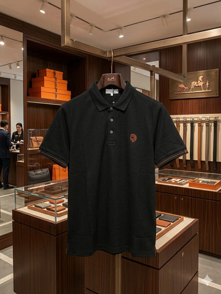 Men Premium Black Polo T-Shirt with Contrast Sleeve Detail