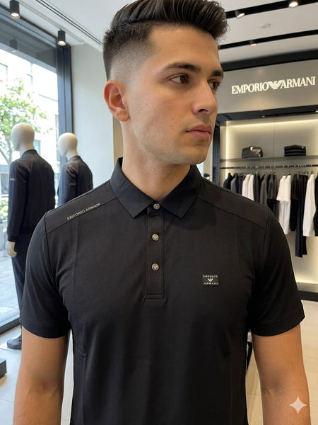 Men Premium Black Textured Polo Shirt – Classic Short Sleeve Casual T-Shirt