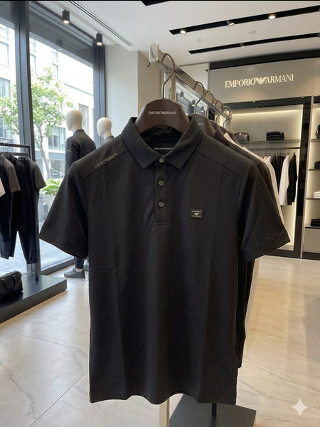 Men Premium Black Textured Polo Shirt – Classic Short Sleeve Casual T-Shirt