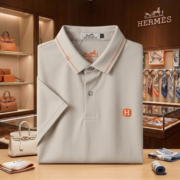 Men Premium Off-White Polo T-Shirt with Contrast Collar & Embroidered Logo | Short Sleeve Polo