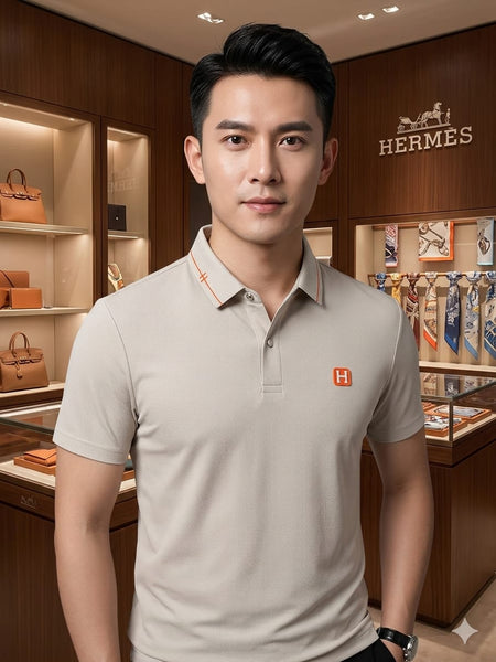 Men Premium Off-White Polo T-Shirt with Contrast Collar & Embroidered Logo | Short Sleeve Polo