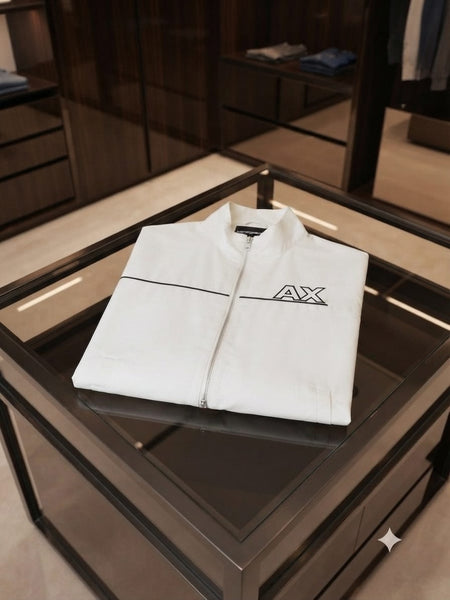Men Premium White Full-Zip Lightweight Jacket with Stand Collar | Casual Windbreaker