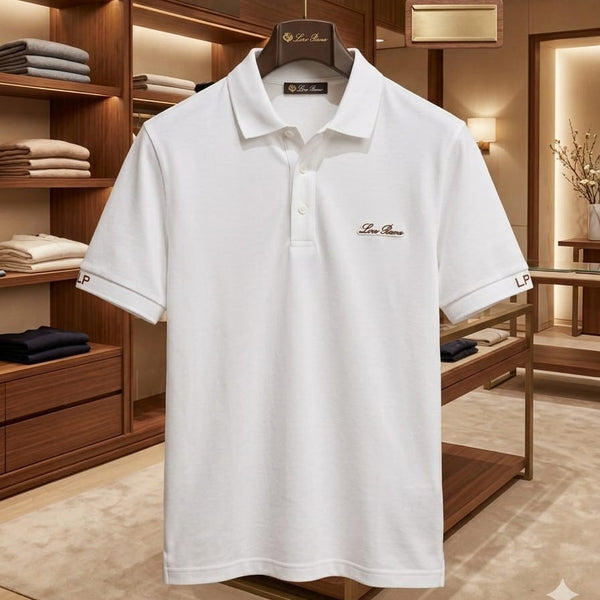Men Premium White Polo T-Shirt with Embroidered Chest Logo | Classic Short Sleeve Polo