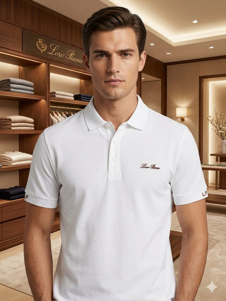 Men Premium White Polo T-Shirt with Embroidered Chest Logo | Classic Short Sleeve Polo
