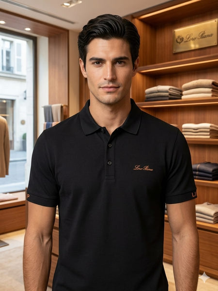 Men Premium Black Polo T-Shirt with Embroidered Logo | Classic Short Sleeve Polo