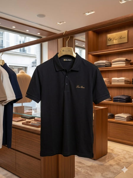 Men Premium Black Polo T-Shirt with Embroidered Logo | Classic Short Sleeve Polo