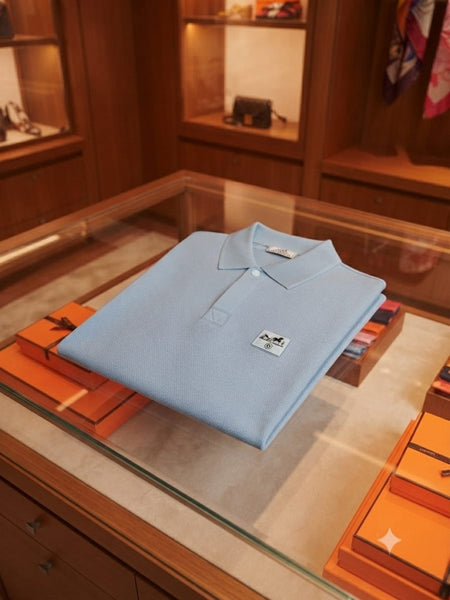Men Premium Sky Blue Textured Polo T-Shirt with Logo Patch | Classic Short Sleeve Polo