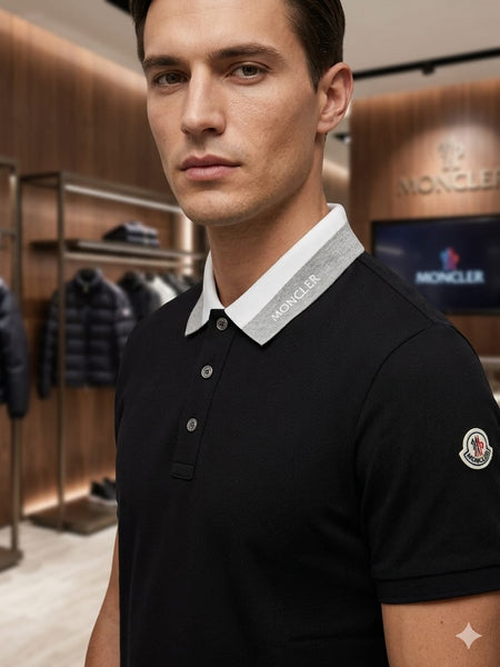 Men Designer Black Polo Shirt with Contrast Collar