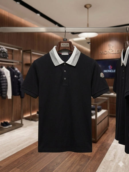 Men Designer Black Polo Shirt with Contrast Collar