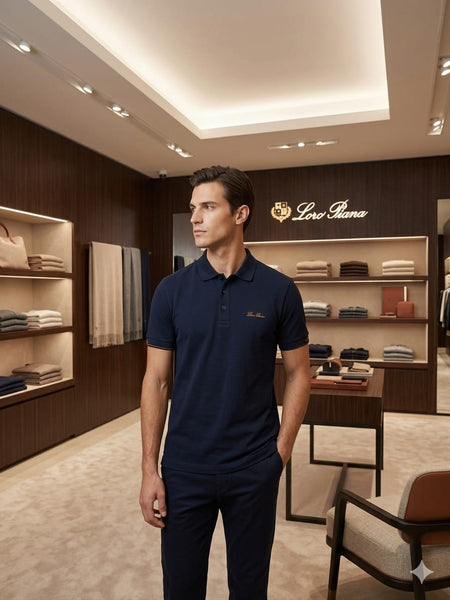 Men Premium Navy Blue Fine Polo T-Shirt