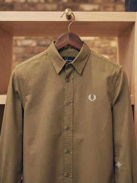 Men Premium Olive Green Full Sleeve Shirt with Embroidered Logo