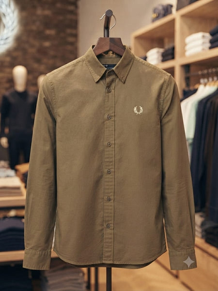Men Premium Olive Green Full Sleeve Shirt with Embroidered Logo