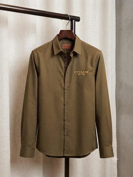 Men's Premium Olive Green Full Sleeve Shirt with Embroidered Chest Logo