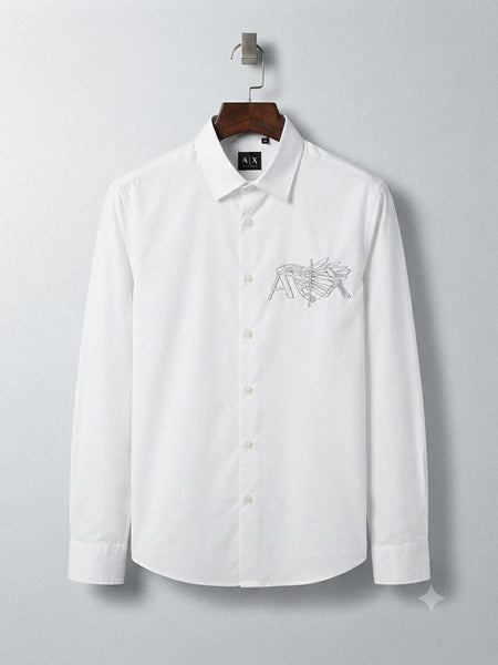 Premium White Full Sleeve Shirt with Stylish Chest Graphic Design
