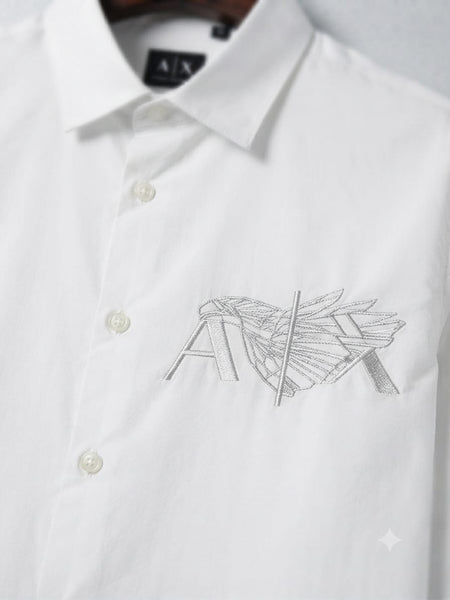 Premium White Full Sleeve Shirt with Stylish Chest Graphic Design