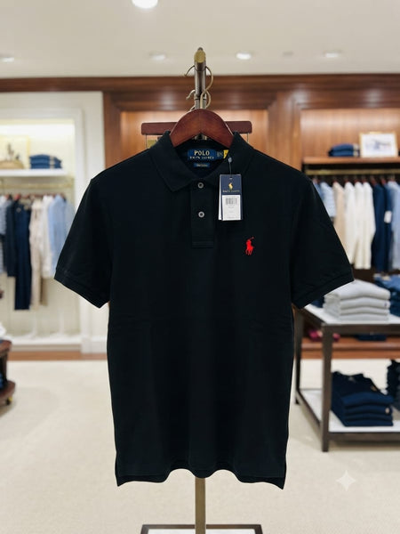 Men Classic Black Polo Shirt Premium Short Sleeve Collared T-Shirt