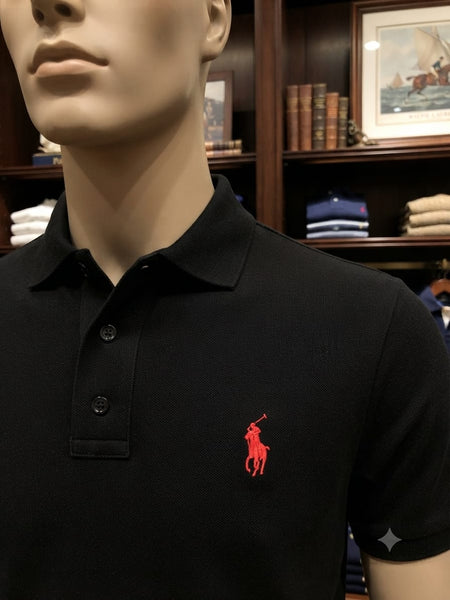 Men Classic Black Polo Shirt Premium Short Sleeve Collared T-Shirt