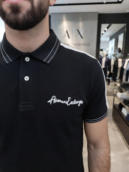 Men Premium Black Polo Shirt with Contrast Collar & Embroidered Logo