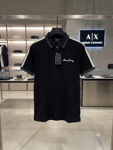 Men Premium Black Polo Shirt with Contrast Collar & Embroidered Logo
