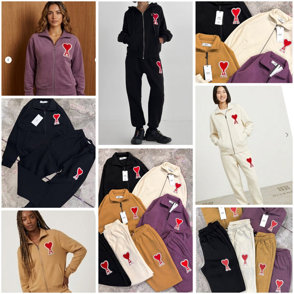Women Heart Patch Zip-Up Tracksuit Set