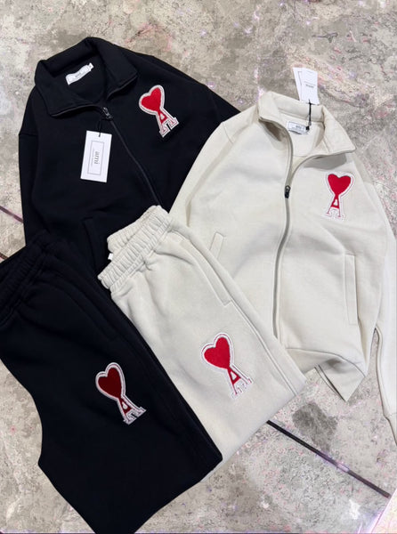 Women Heart Patch Zip-Up Tracksuit Set