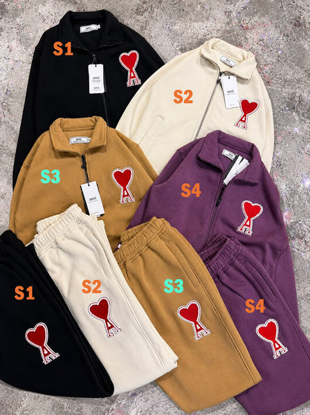 Women Heart Patch Zip-Up Tracksuit Set