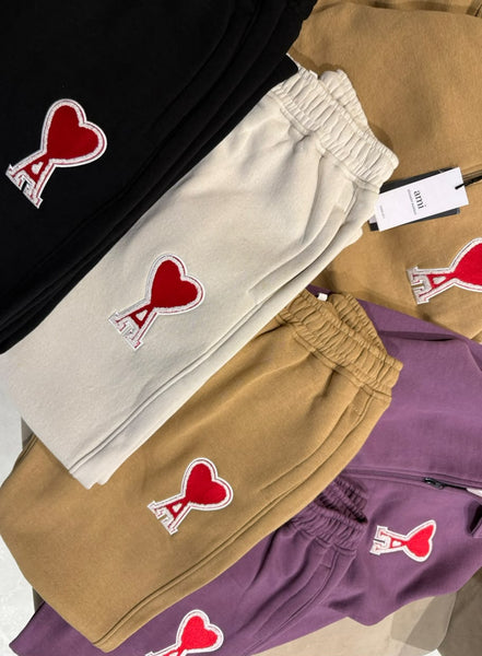 Women Heart Patch Zip-Up Tracksuit Set